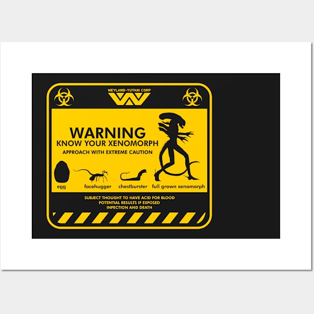 Warning Know Your Xenomorph from the 1979 movie Alien Wall Art by DaveLeonardo